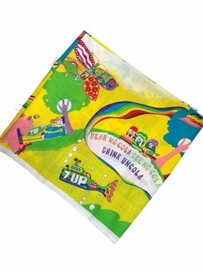 RARE 1970s 7-Up Fabric - 2 Yards Pop Art Novelty Print